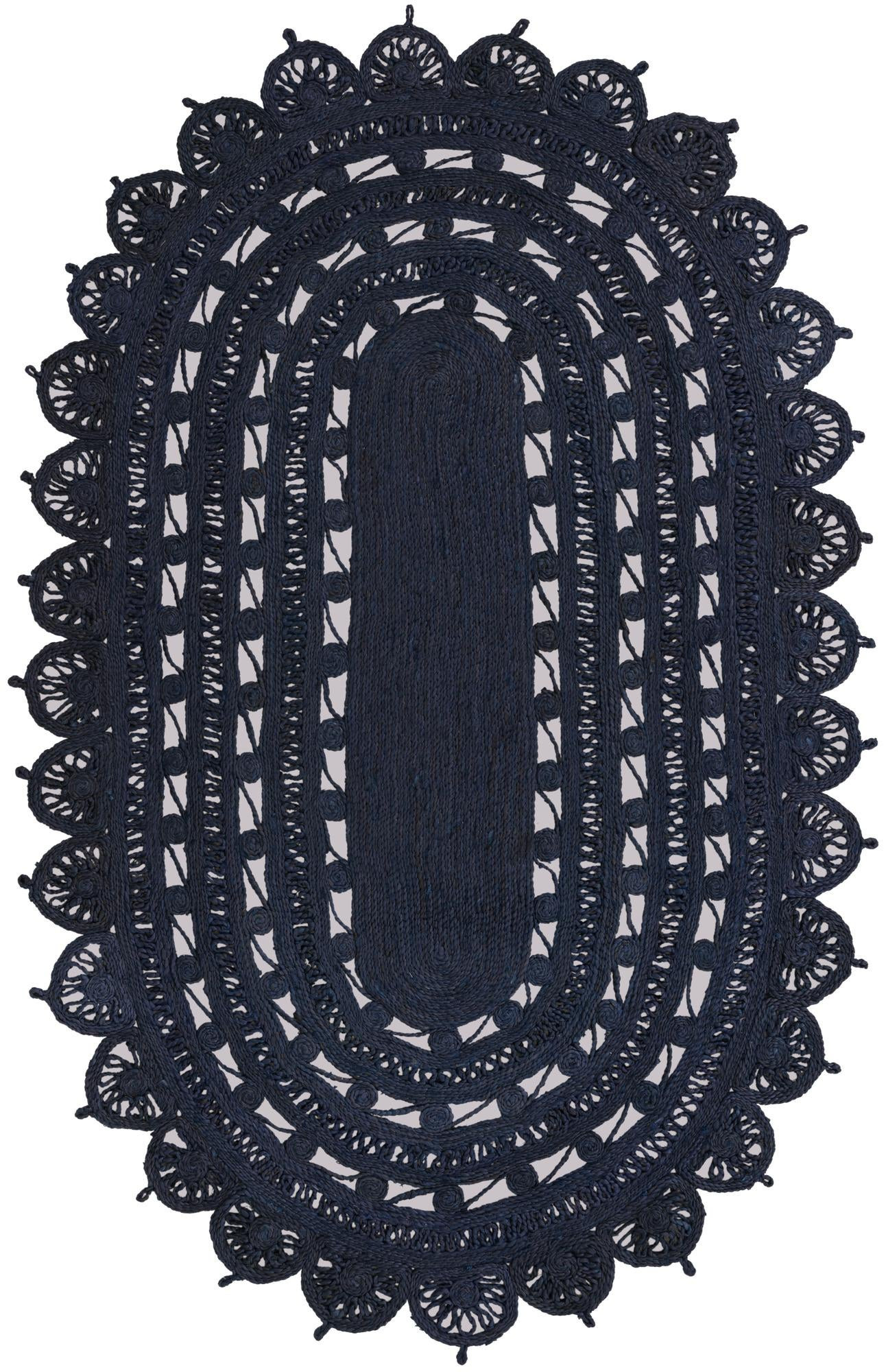 5' 1 x 8' Anise · Braided medallion Braided Jute Rug, navy blue