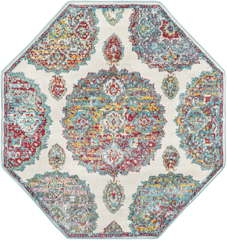 4' x 4' Mather · Medallion rug, cream and multi