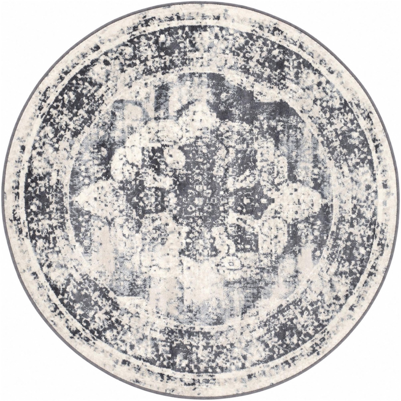 5' x 5' Blakemore · Distressed medallion rug, slate and ivory