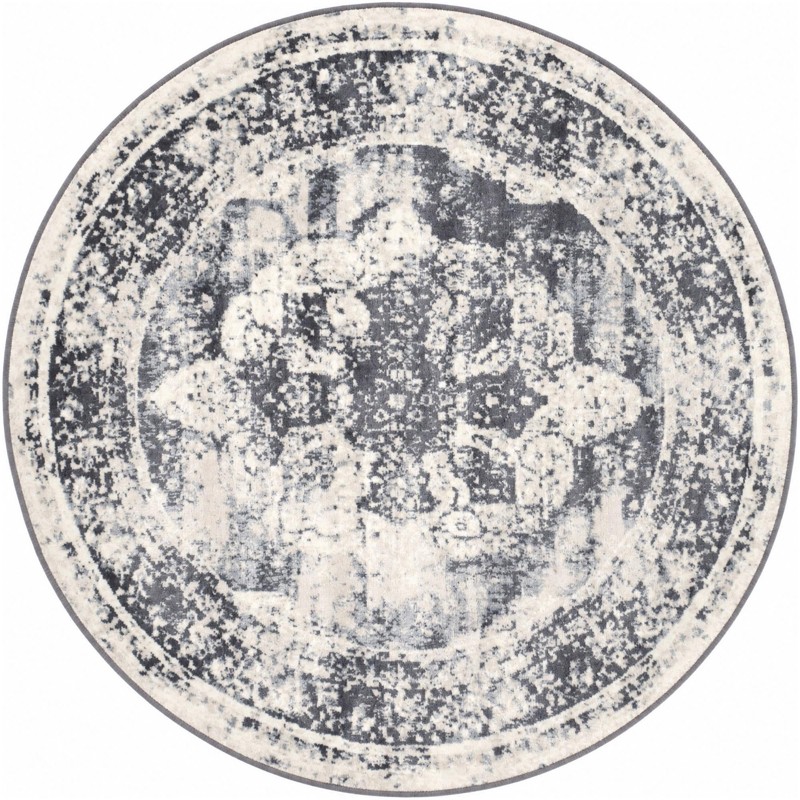 5' x 5' Blakemore · Distressed medallion rug, slate and ivory