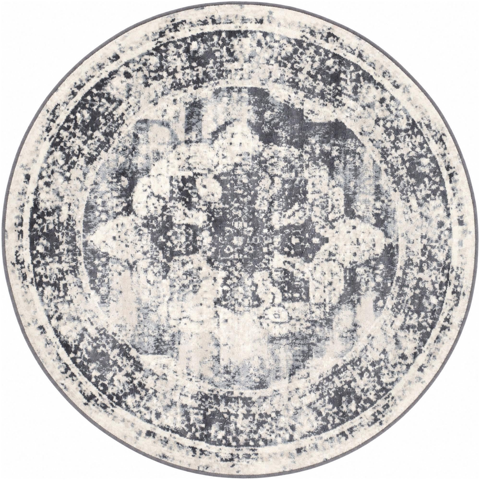 5' x 5' Blakemore · Distressed medallion rug, slate and ivory