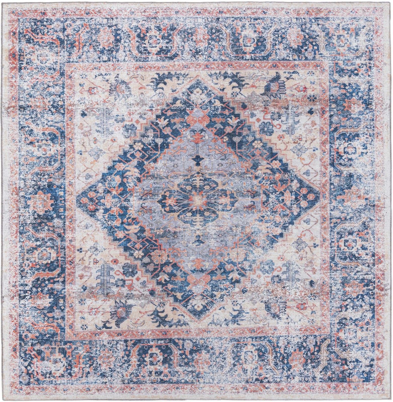 7' 10 x 7' 10 Trillium · Distressed medallion Washable Rug, navy and pink