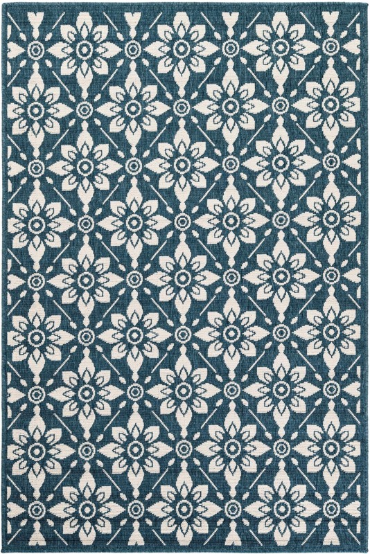 6' x 9' Selwyn · Floral trellis Outdoor Rug, navy and ivory