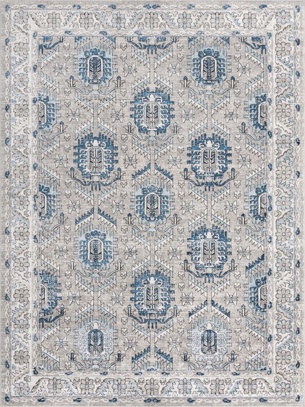 10' x 14' Bozeman · Tribal medallion rug, gray and blue
