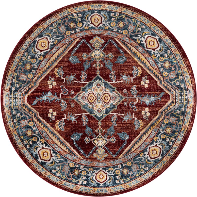 5' 3 x 5' 3 Murray · Medallion Washable Rug, burgundy and blue