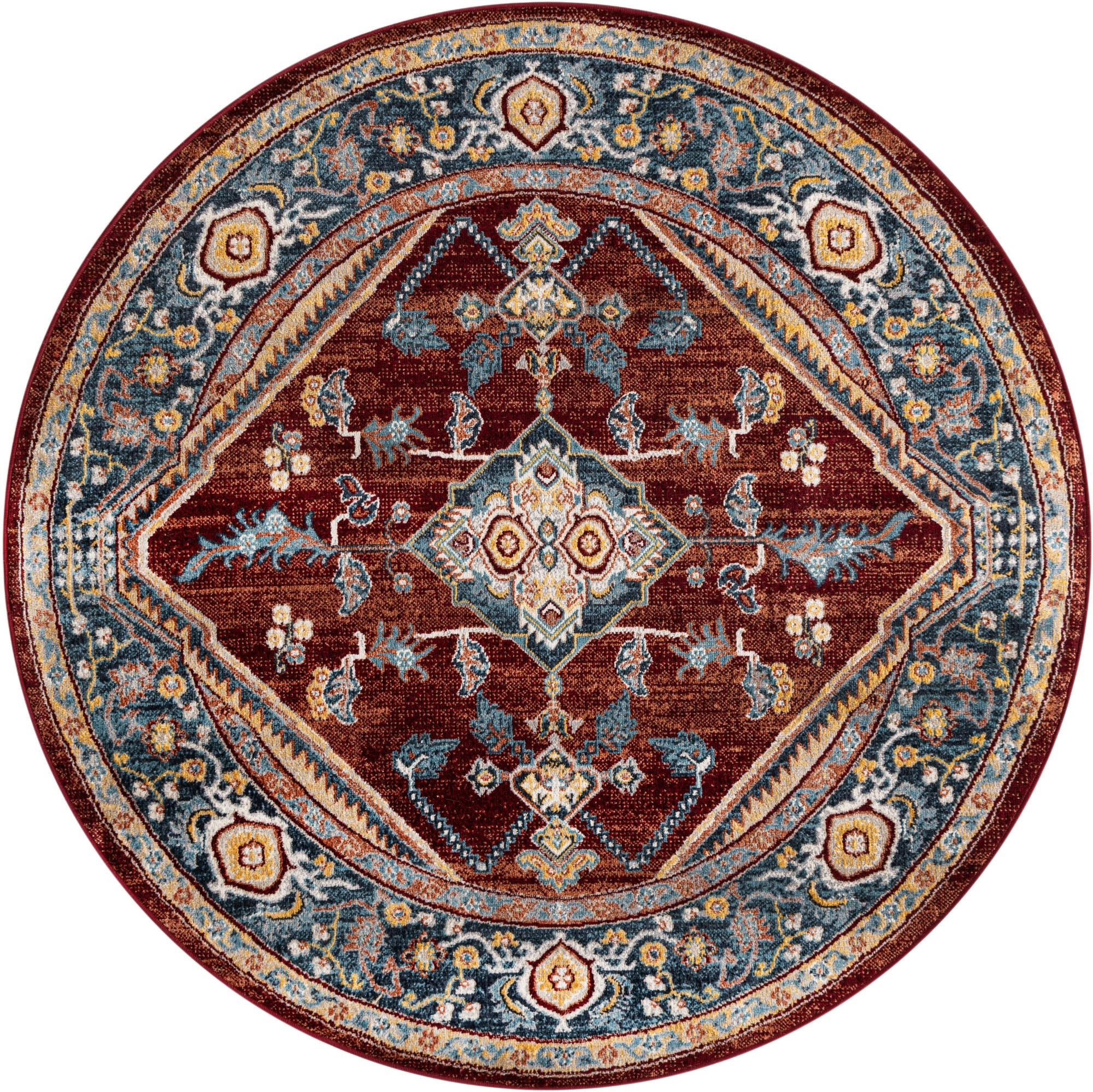 5' 3 x 5' 3 Murray · Medallion Washable Rug, burgundy and blue