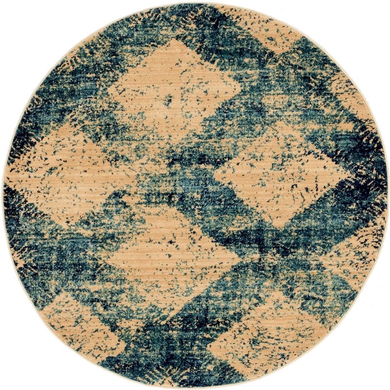 4' 5 x 4' 5 Whitaker · Diamond trellis rug, navy and cream