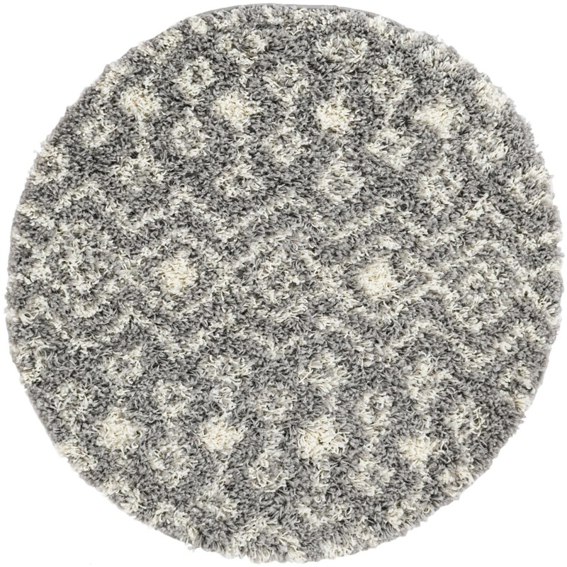 3' x 3' Bayley · Geometric trellis Shag Rug, gray and ivory