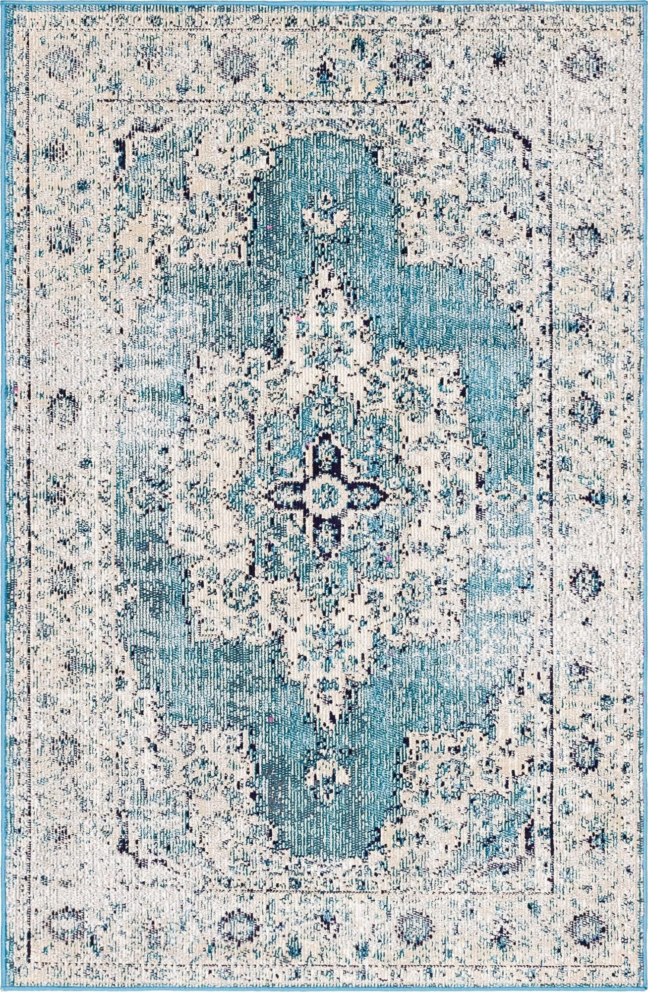 4' x 6' Marjorie · Border rug, turquoise