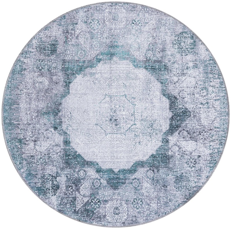 Fallowfield · Distressed medallion Washable Rug, teal and ivory