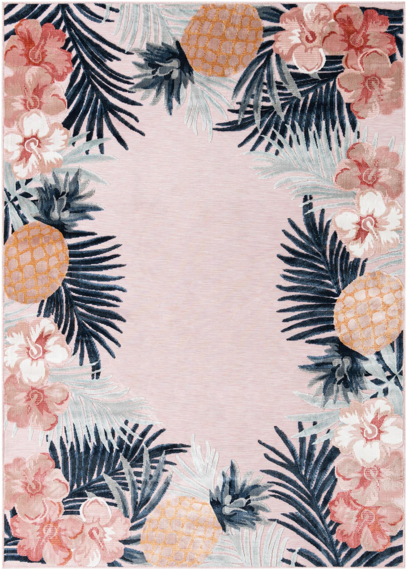 6' 4 x 9' Kirwan · Tropical border Outdoor Rug, pink and multi