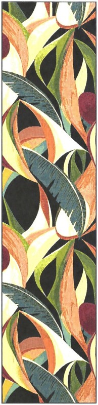 2' 7 x 11' Brooking · Tropical leaf Outdoor Rug, black and multi