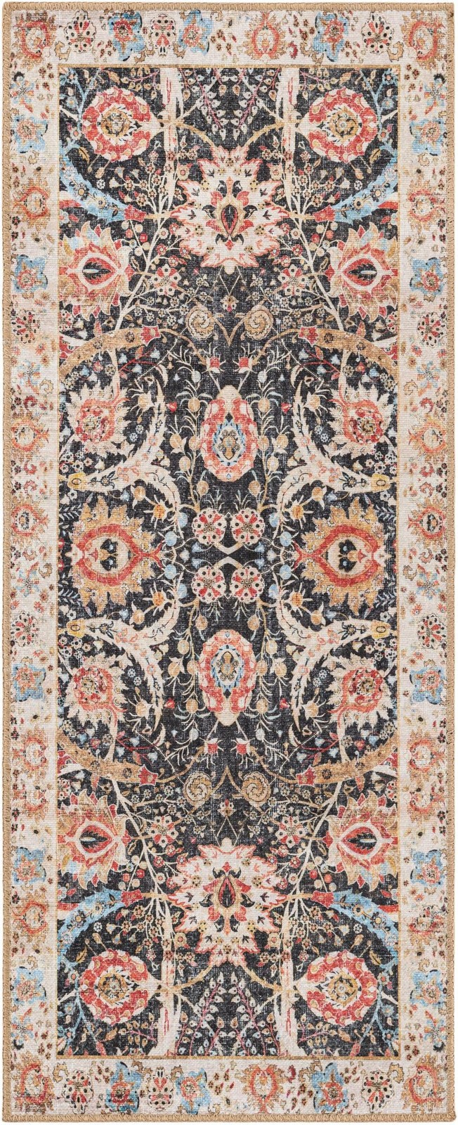 2' x 5' 1 Starr · Floral Washable Rug, black and red