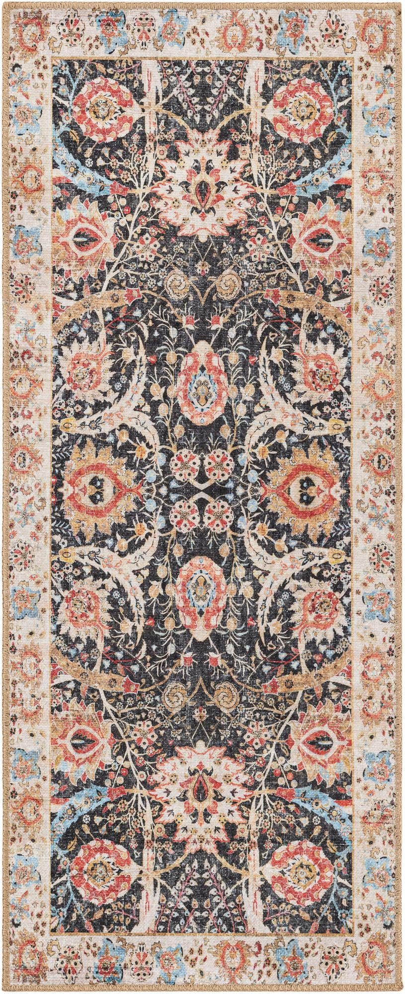 2' x 5' 1 Starr · Floral Washable Rug, black and red