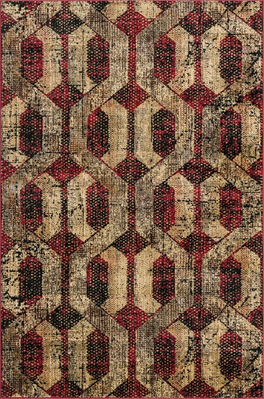 6' x 9' Acadia · Geometric lattice rug, burgundy and beige