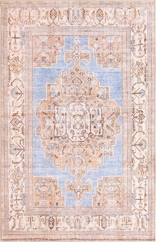 5' x 8' Boone · Medallion Washable Rug, blue and beige