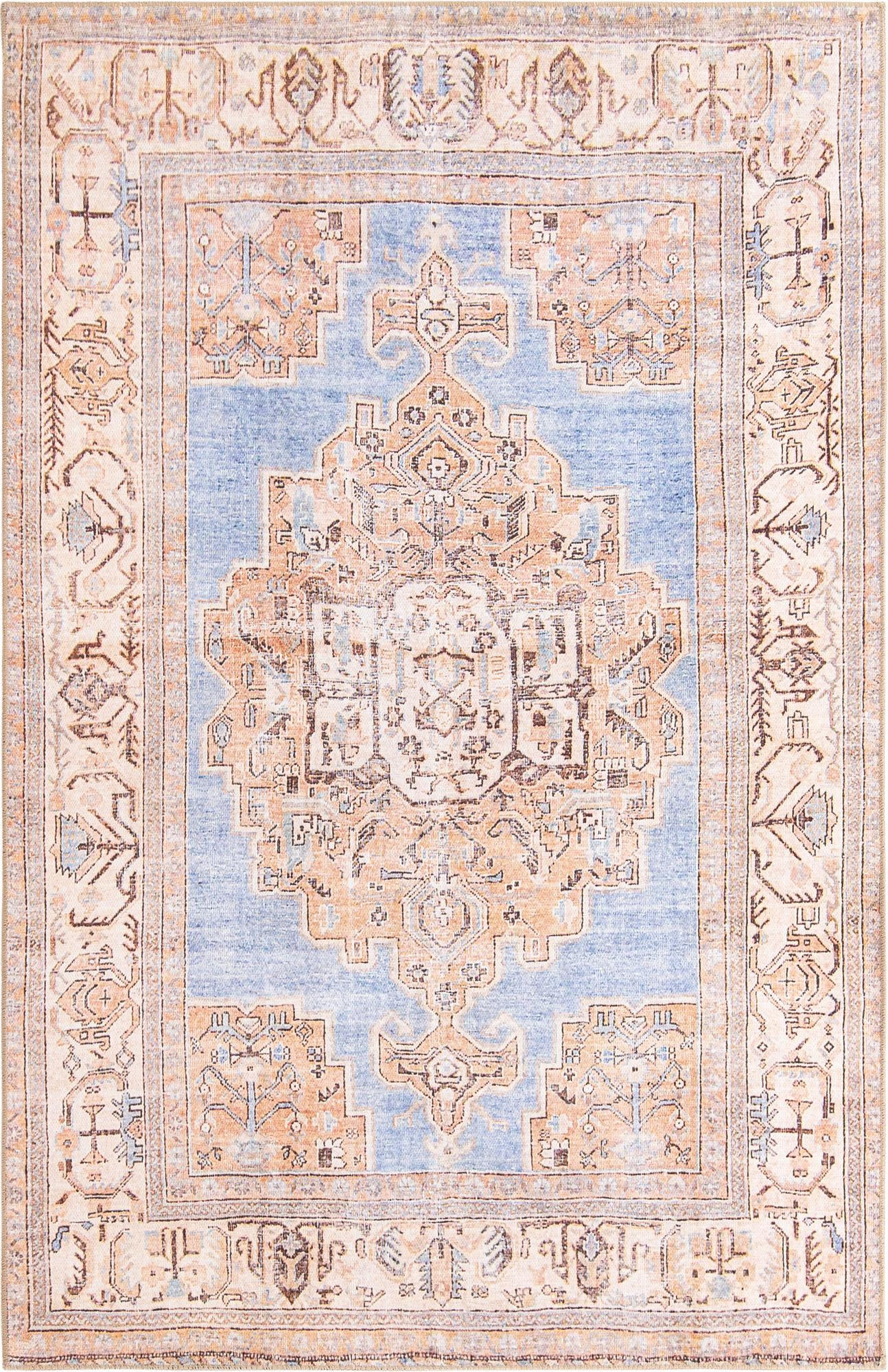 5' x 8' Boone · Medallion Washable Rug, blue and beige