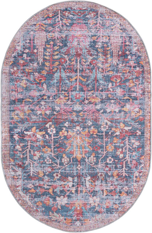 5' 3 x 8' Massey · Distressed floral Washable Rug, navy and rust