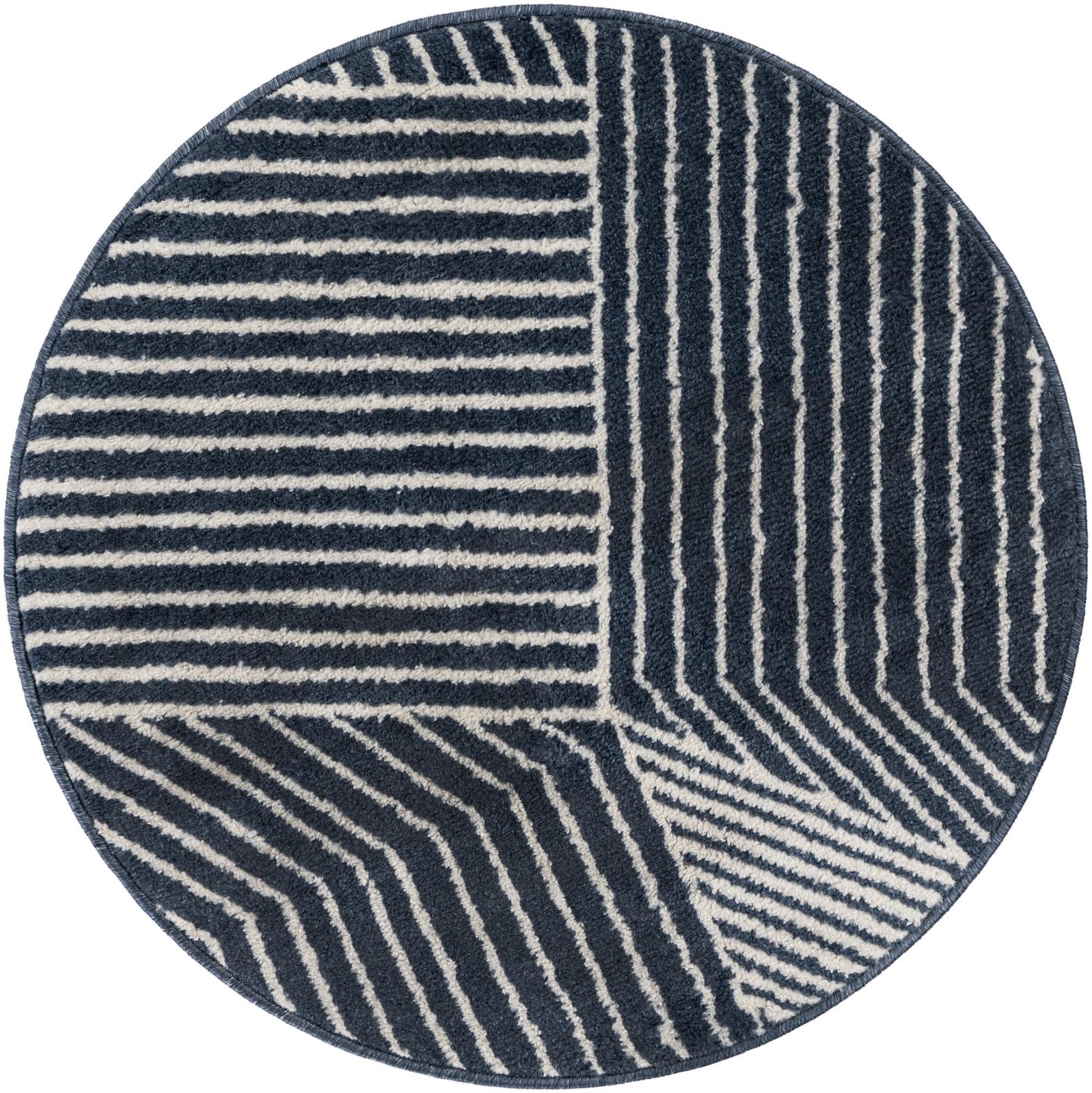3' x 3' Shafter · Geometric striped rug, blue and ivory
