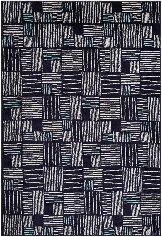 Snowberry · Linear grid rug, navy, ivory, teal