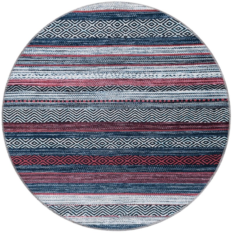Pagosa · Striped geometric Washable Rug, navy and red