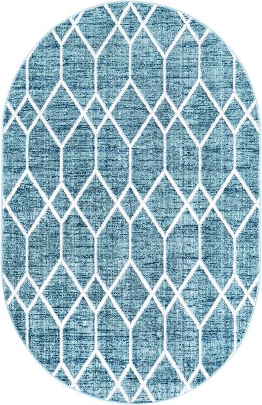 Thatcher · Geometric trellis rug, blue and ivory