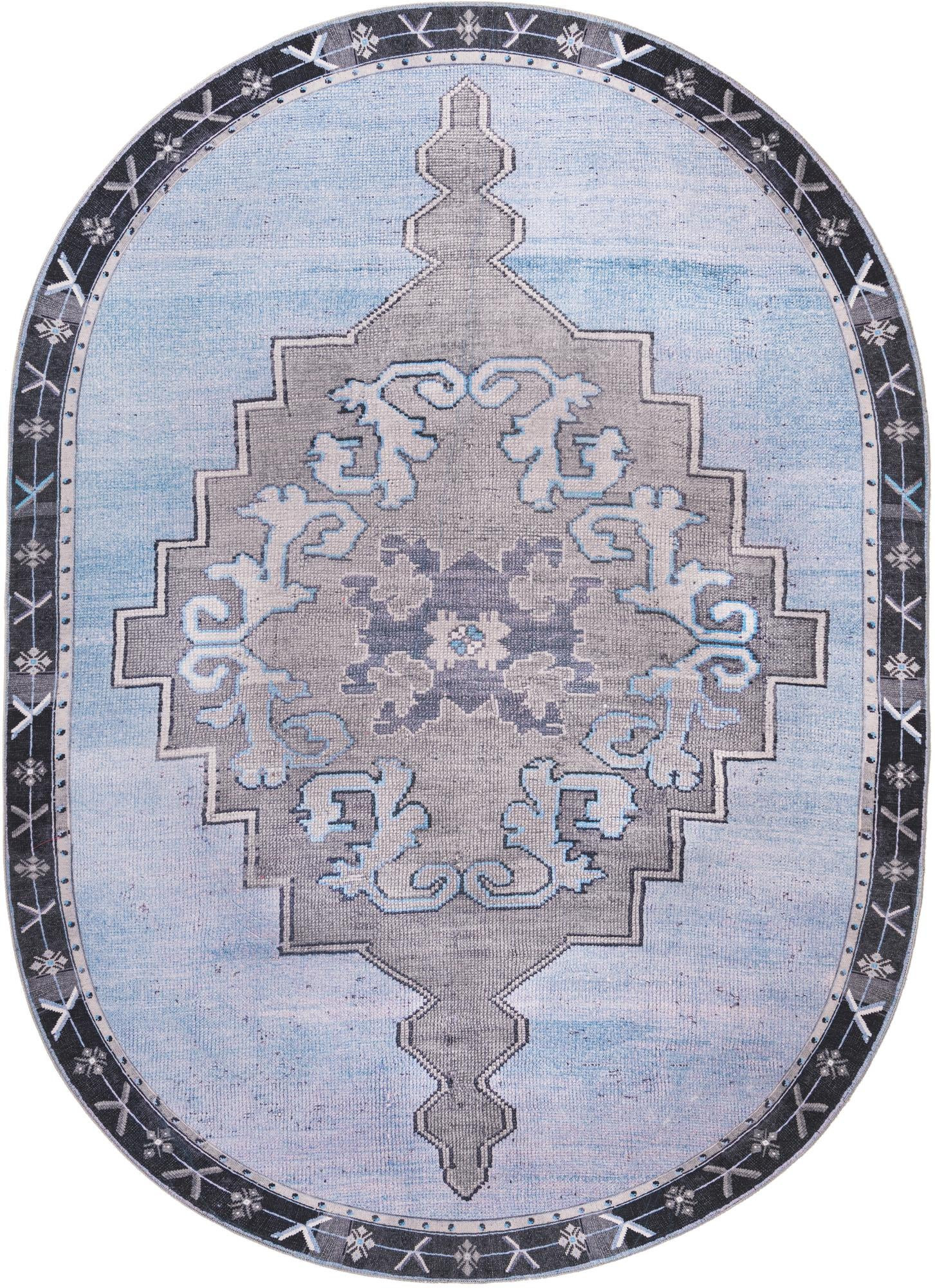 7' 6 x 10' 6 Sanderson · Medallion Washable Rug, blue and gray