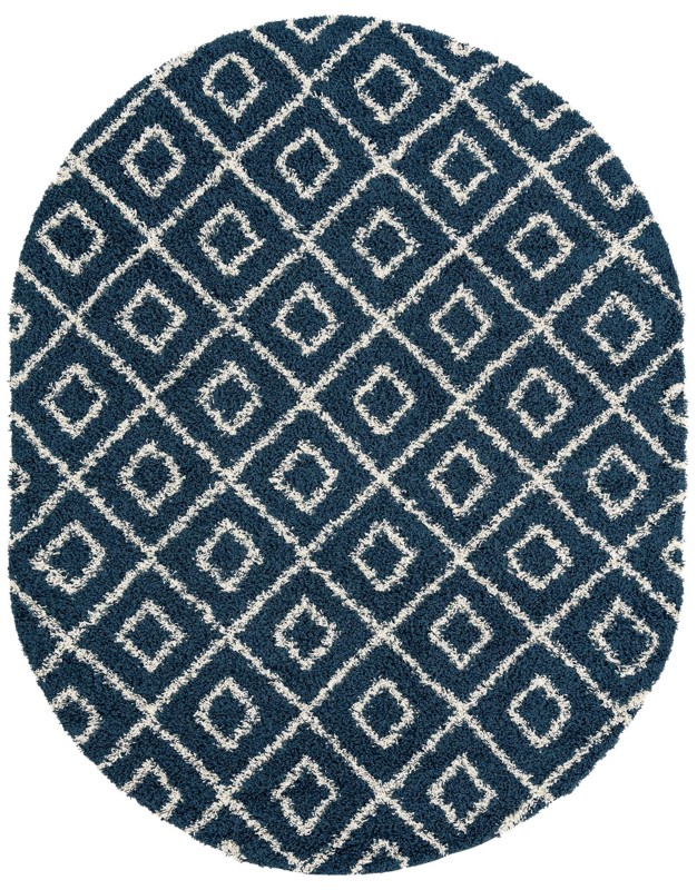 7' 10 x 10' Brock · Diamond trellis Shag Rug, navy and ivory