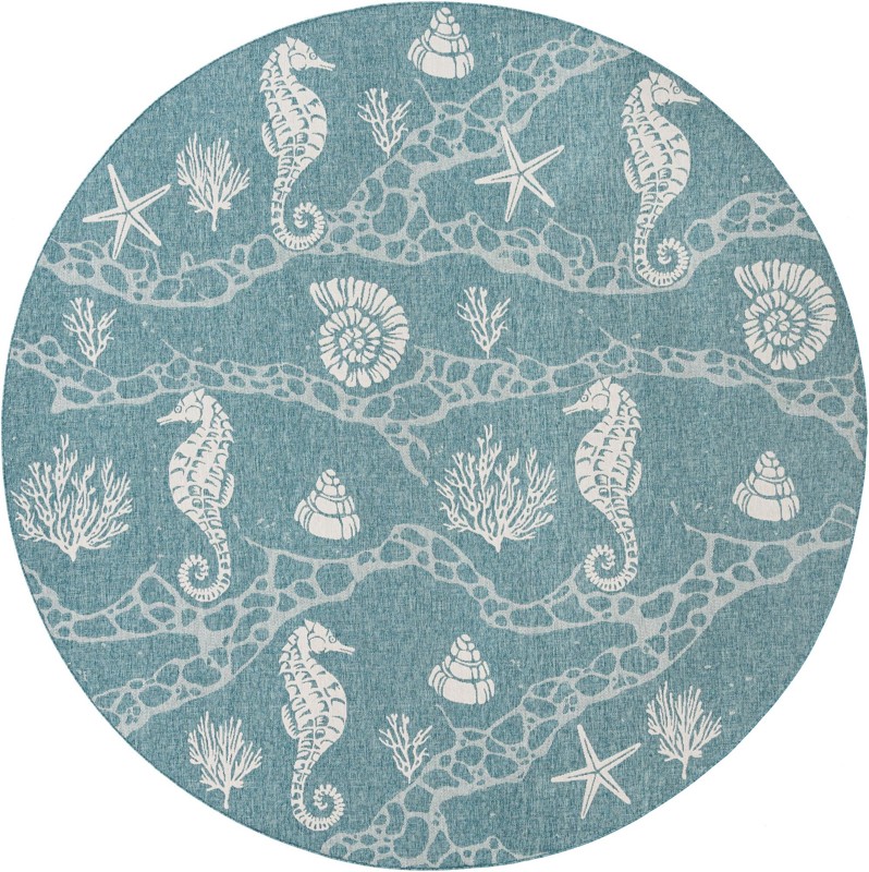 13' x 13' Daly · Coastal Outdoor Rug, aqua and ivory