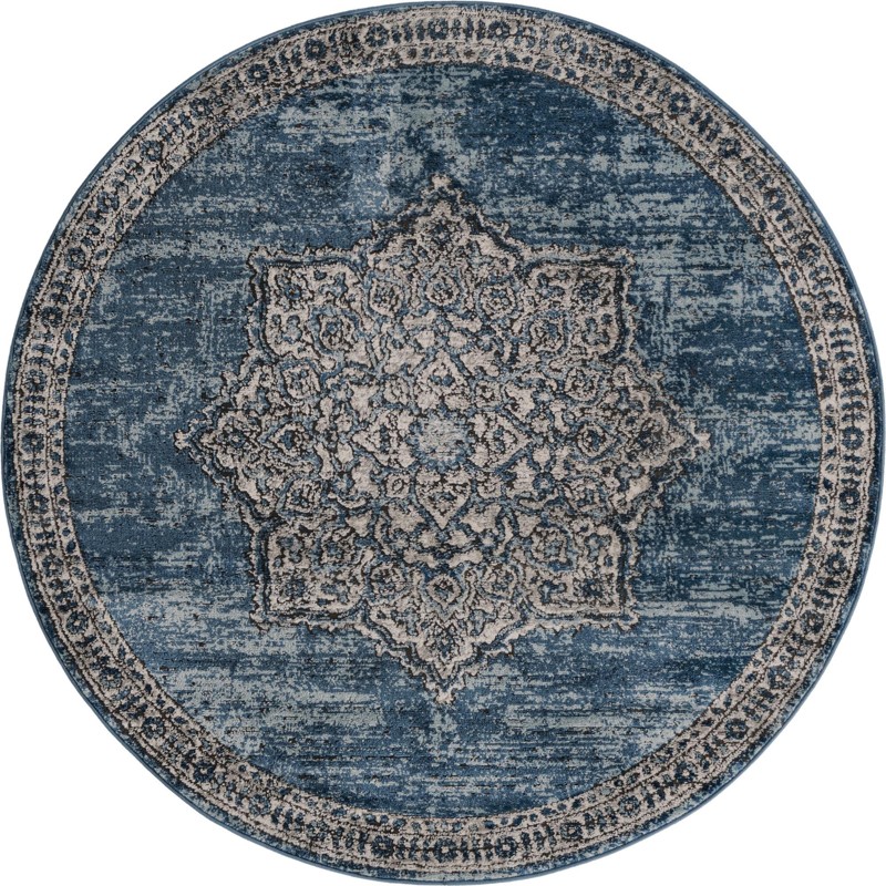 5' 3 x 5' 3 Wade · Border rug, blue