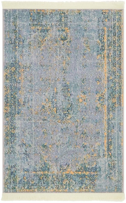 2' 2 x 3' Lanier · Distressed medallion rug, blue and gold