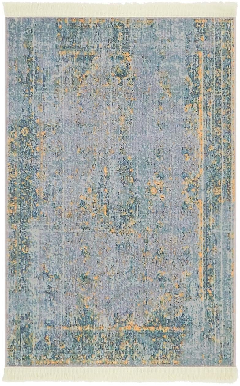 2' 2 x 3' Lanier · Distressed medallion rug, blue and gold