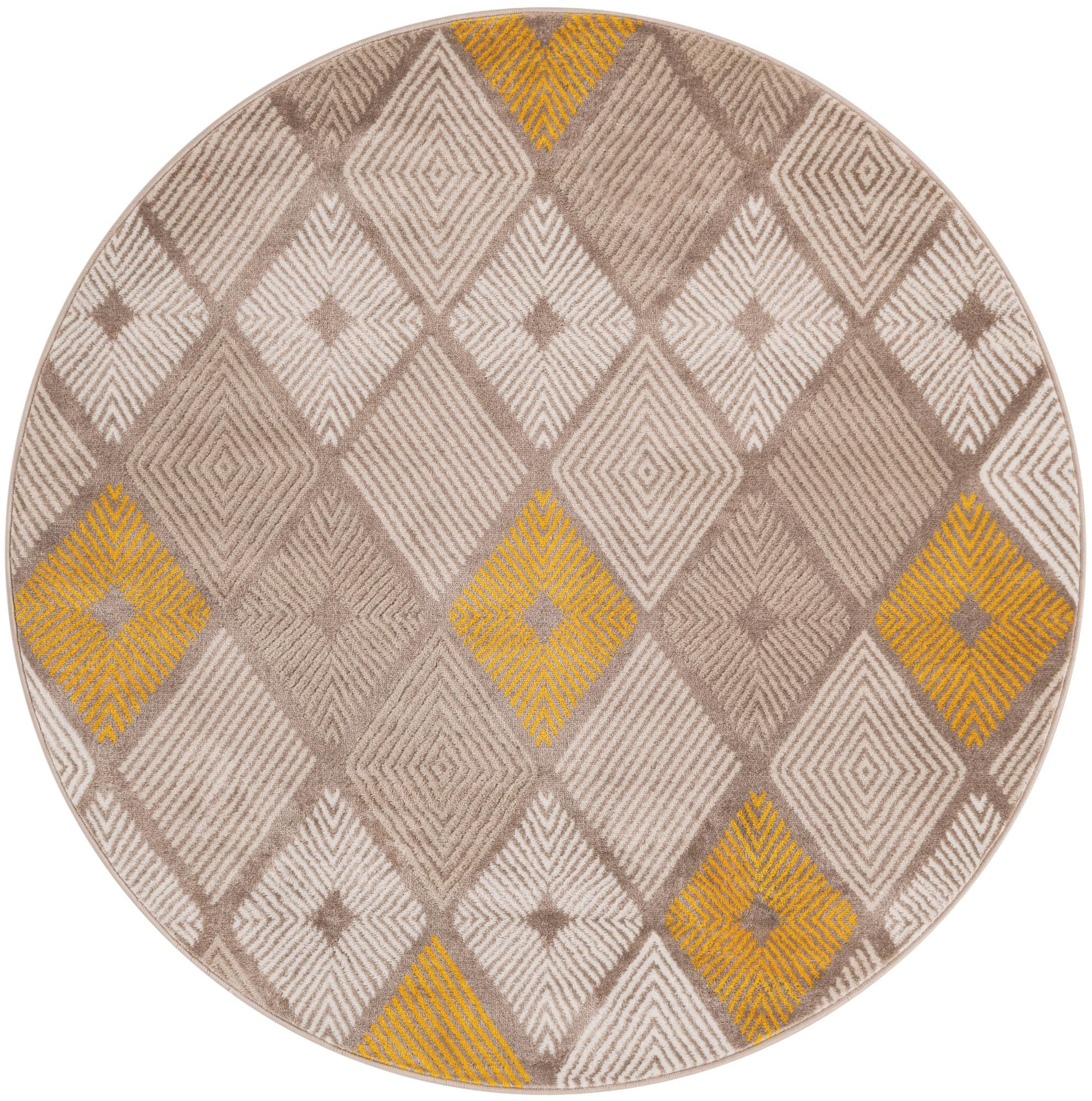 5' 3 x 5' 3 Partridge · Diamond rug, ivory and yellow