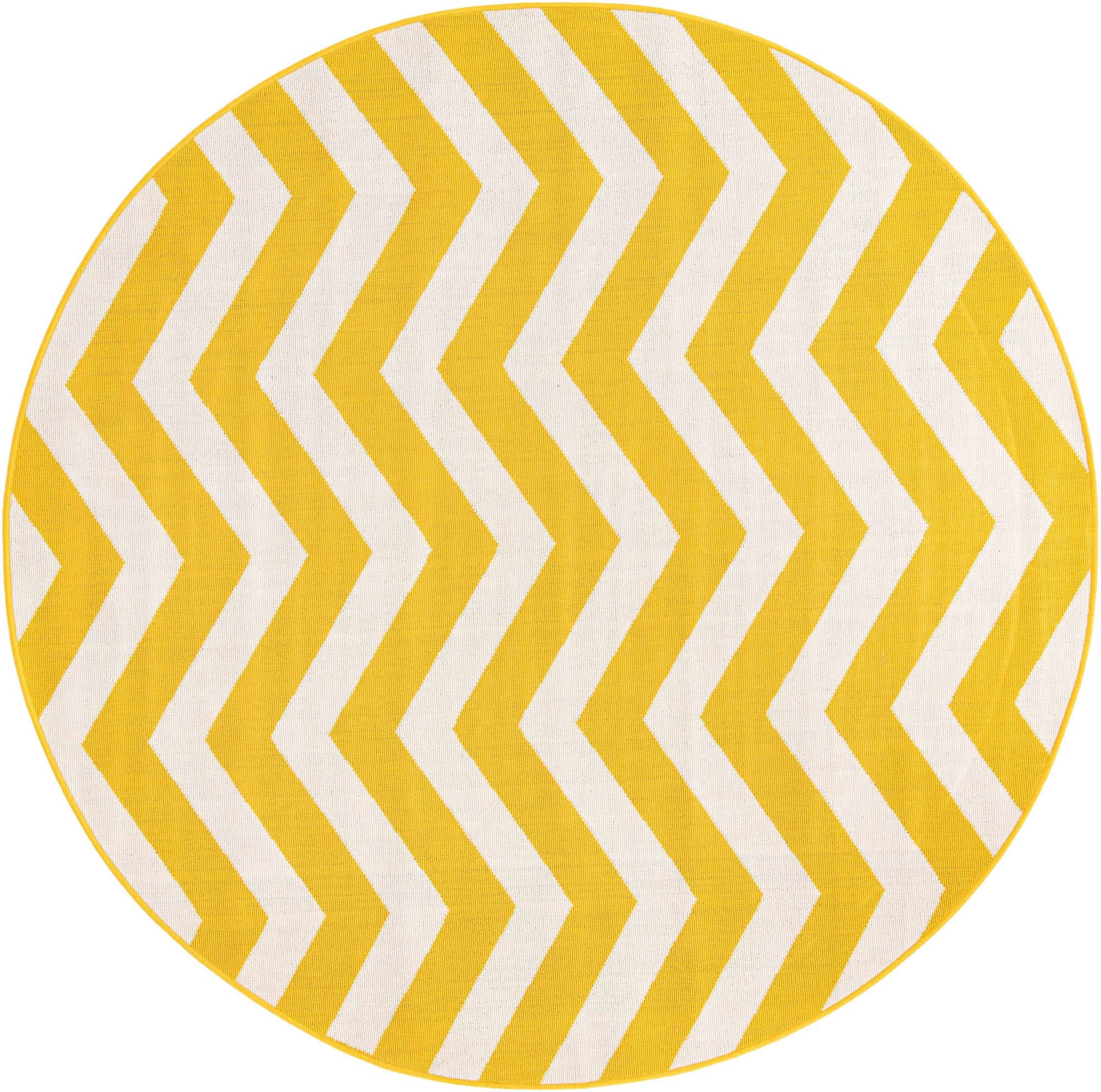 7' x 7' Seabrook · Chevron Outdoor Rug, yellow and ivory