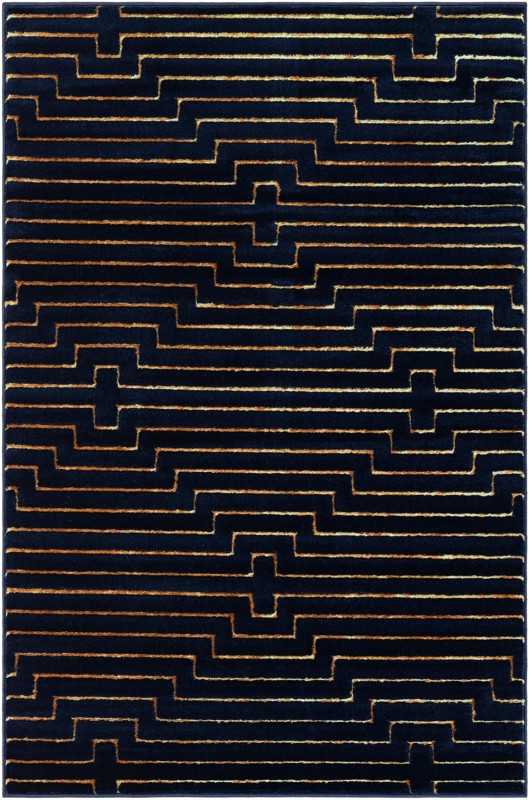 4' x 6' Cottonwood · Geometric rug, navy blue and gold
