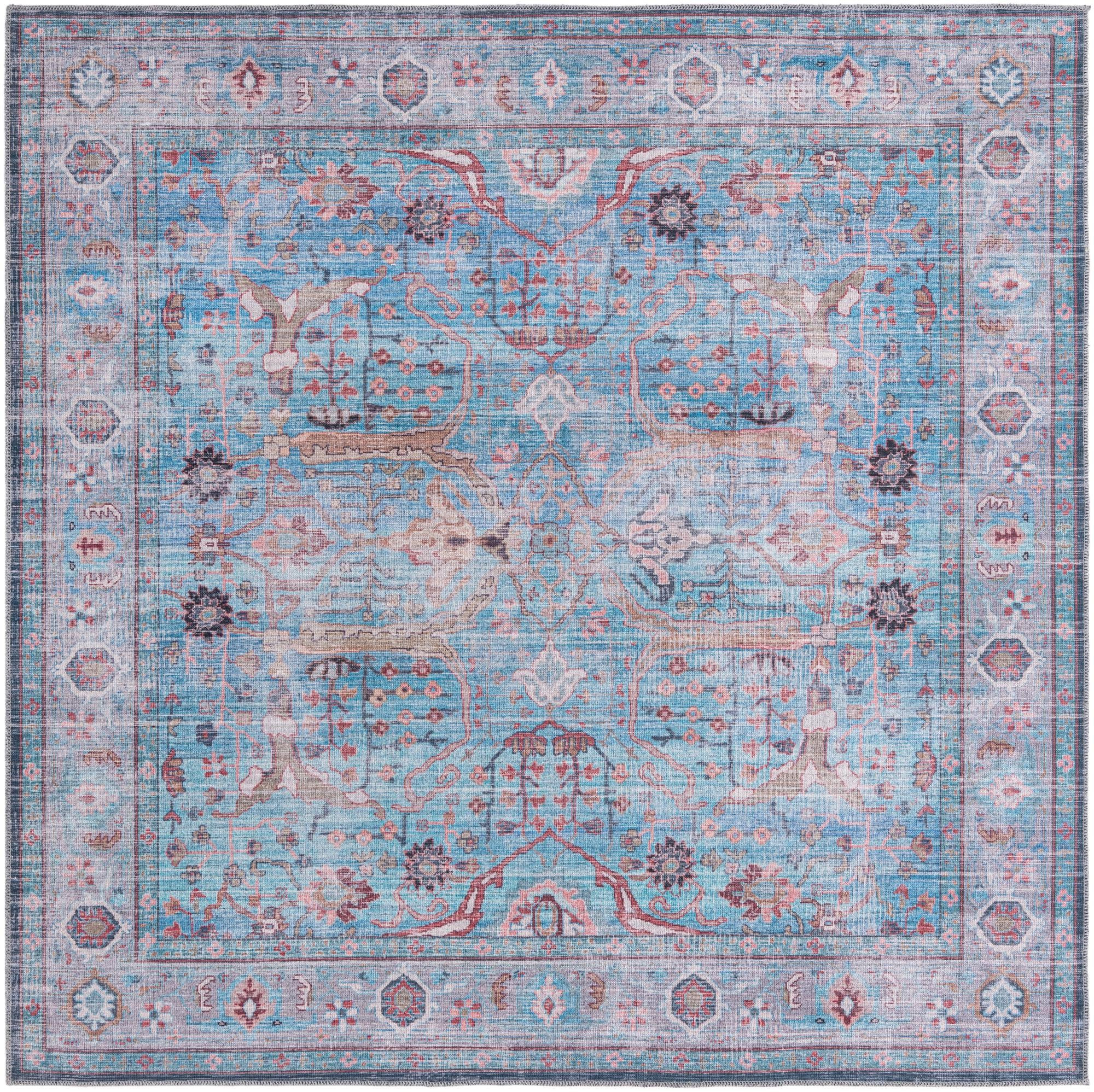 7' 10 x 7' 10 Mayfield · Distressed floral Washable Rug, blue and rust