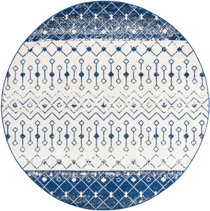 7' 10 x 7' 10 Vernon · Tribal geometric rug, blue and ivory