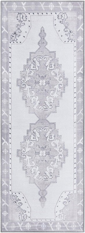 Sanderson · Medallion Washable Rug, gray and white