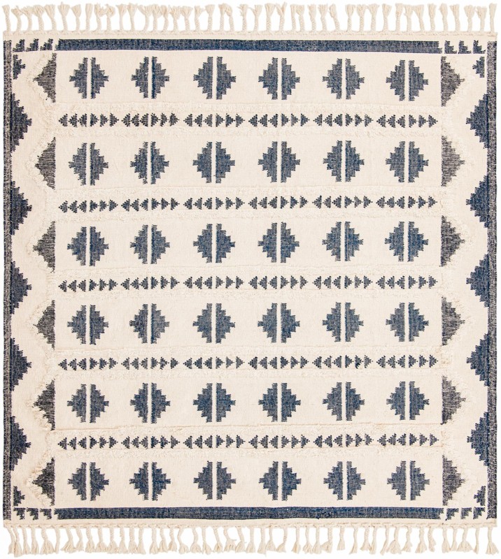 Maitland · Geometric tribal Wool Rug, navy and white