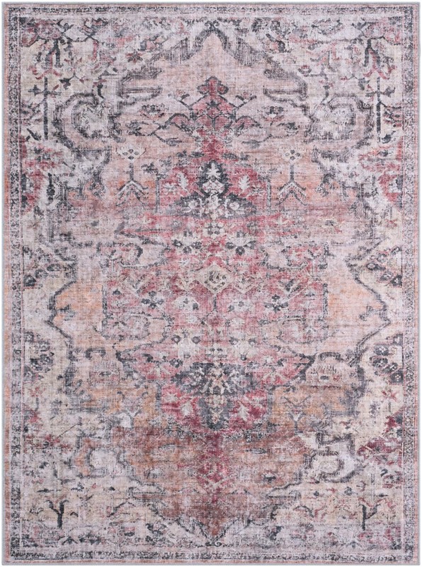 Medford · Distressed medallion rug, pink and gray