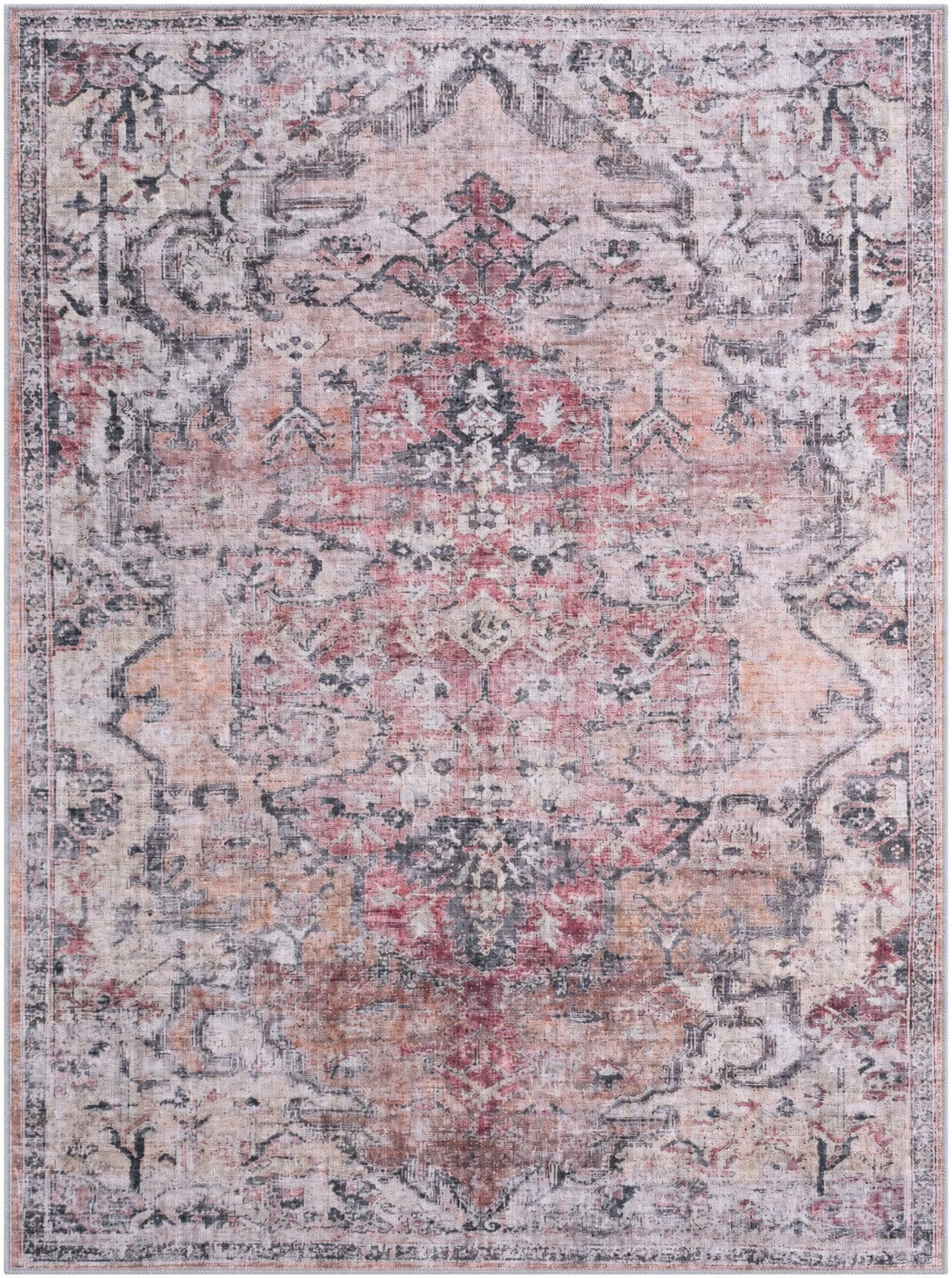 5' 3 x 7' Medford · Distressed medallion rug, pink and gray