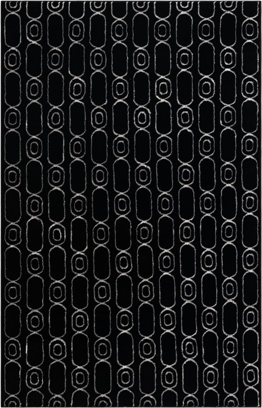 5' 3 x 8' Renwick · Geometric lattice rug, black and silver