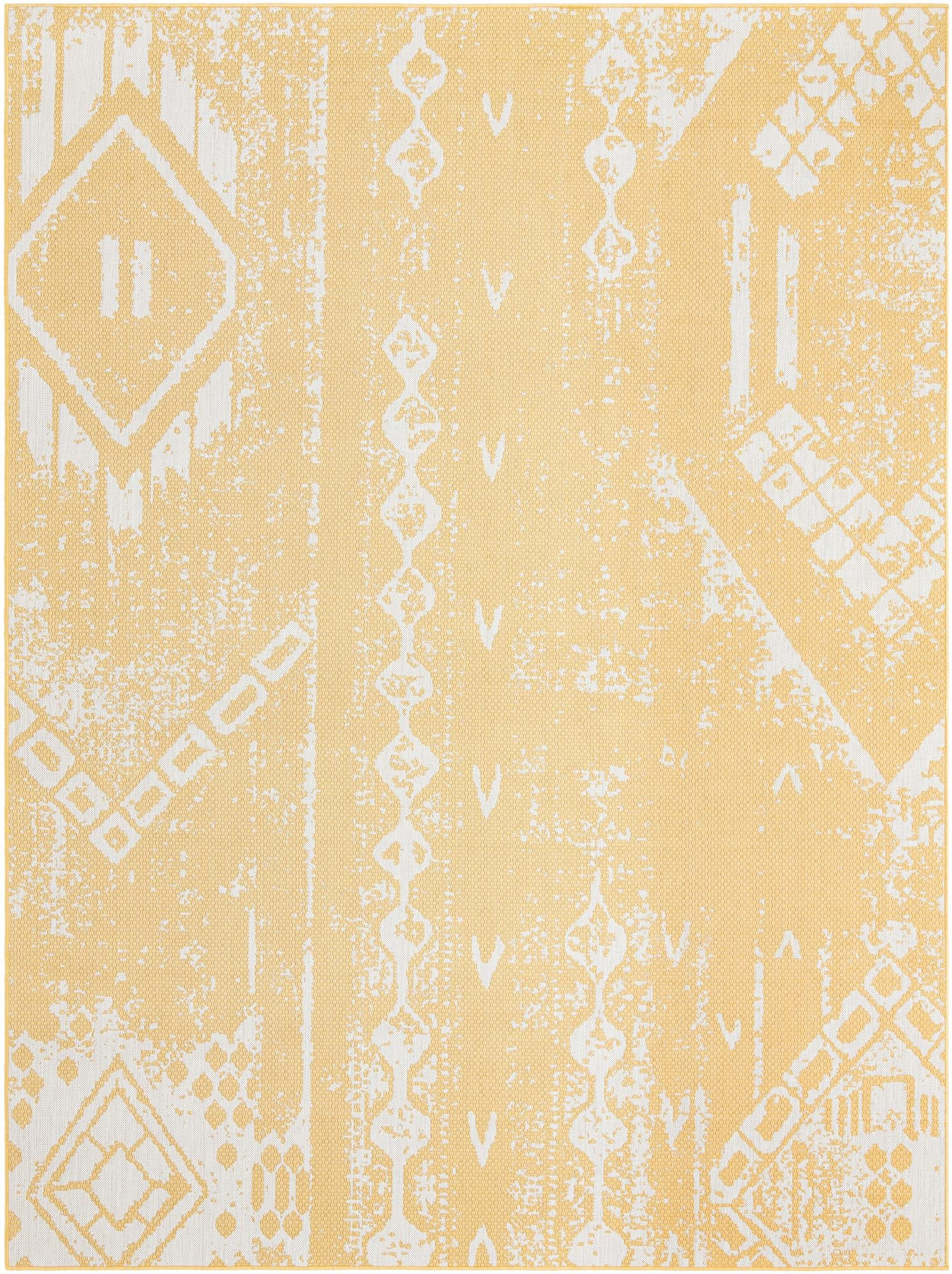 9' x 12' Wildman · Abstract Outdoor Rug, yellow