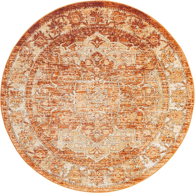 7' 10 x 7' 10 Taos · Medallion rug, rust and beige