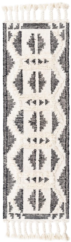 Maitland · Geometric tribal Wool Rug, black and cream