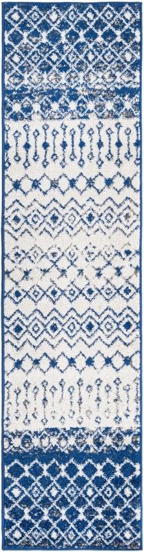 2' x 8' Vernon · Tribal geometric rug, blue and ivory