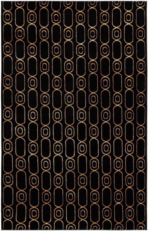 5' 3 x 8' Renwick · Geometric lattice rug, black and gold