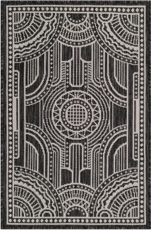 2' x 3' Brough · Border Outdoor Rug, black and white