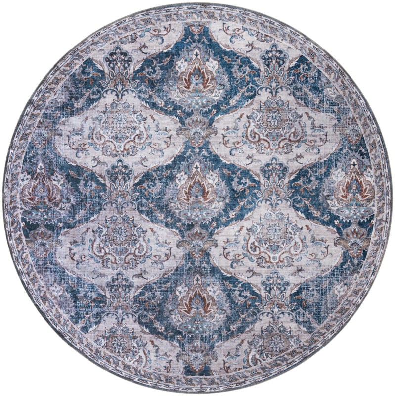 7' 10 x 7' 10 McCall · Damask rug, blue and ivory