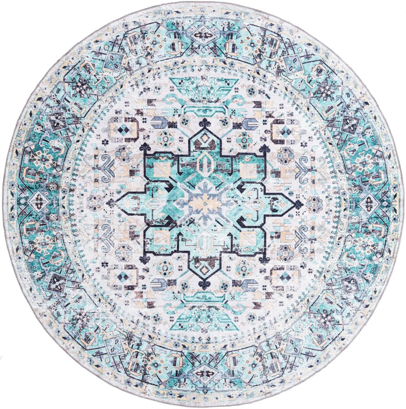 7' 10 x 7' 10 Tatlock · Medallion Washable Rug, aqua and ivory